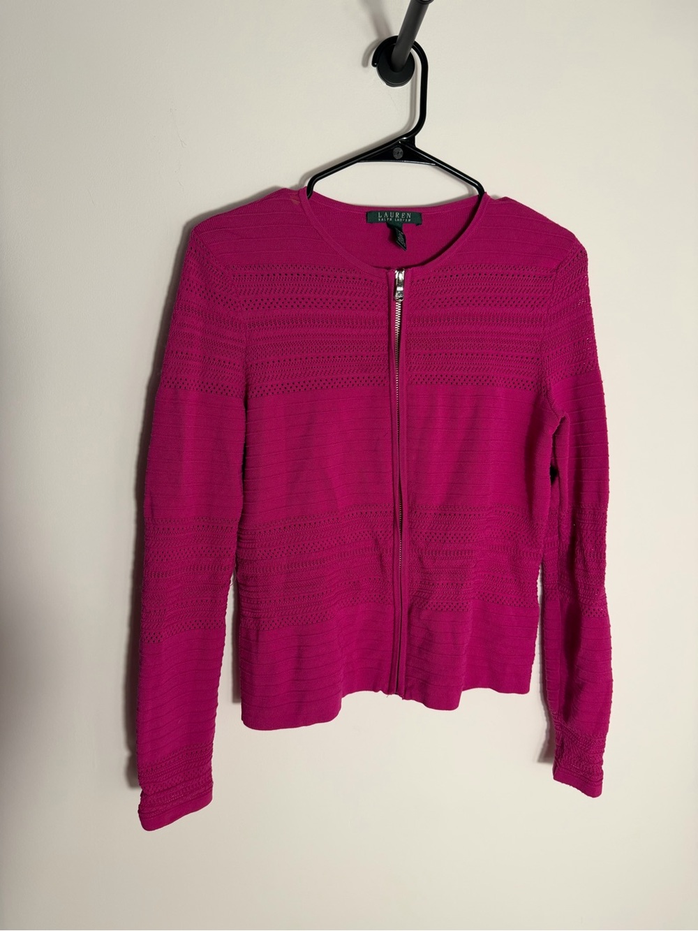 Lauren Ralph Lauren Fuchsia Zip Front Cardigan